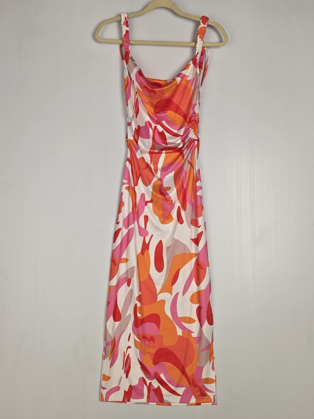 Pink & Orange Print Slip Dress W/Tie Back